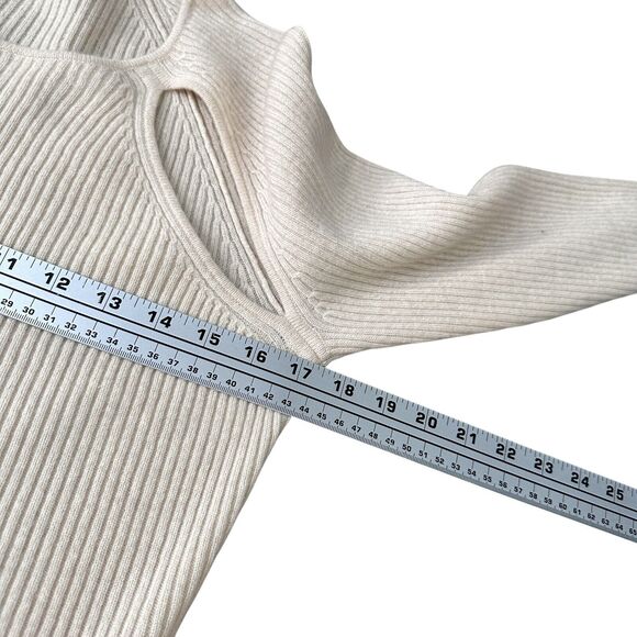 Reformation Cutout Shoulder Sweater Womens Large Cream 100% Cashmere Ribbed Knit - Picture 8 of 10